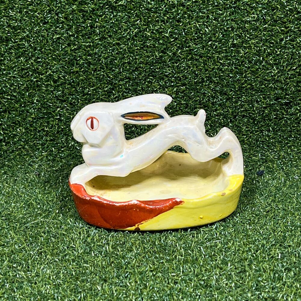Vintage Made in Japan Art Deco Ceramic Rabbit Ashtray / Trinket Dish